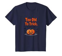 Demasiado Viejo para engañar Demasiado Joven para Tratar el Humor de Halloween Camiseta, Niños, Azul Marino, 8 años