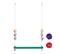 demaxiyad Balancedoire para pájaros con campanilla | Juguetes de gallinero con 2 bolas de ratán - Percha de madera para periquito Mainate Calopsitte Pinzón Gallo Aves de corral Juego Descanso