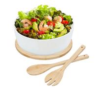 demaxiyad Cuencos de ensalada grandes para servir, recipiente de ensalada - Contenedores de madera para alimentos con tenedor de cuchara para el hogar, barbacoa, camping, verduras, frutas, preparación