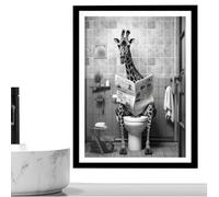 demaxiyad Decoración De Pared Del Baño De Jirafa | Cuadro Lienzo En Blanco Y Negro Y | Póster Decorativo Jirafa Leyendo Un Diario En El Aseo | Para Casa Baño Y Aseo Hotel
