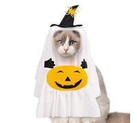 Demaxiyad Disfraz de Halloween para Perros, Disfraz de Halloween para Perro Fantasma, Disfraz de Fantasma Blanco de Calabaza de Sombrero de Bruja - Disfraz de Cosplay para Perros y Gatos