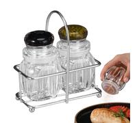 demaxiyad Juego de saleros y pimenteros pequeños, recipientes de almacenamiento con soporte para estante de encimera de restaurante, granja, apartamento, picnic, hogar, camping