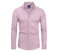 DEMEANOR Camisa de manga larga para hombre, camisa de negocios para hombre, corte ajustado, sin planchado, camisa informal para hombre, Violeta-gris, S