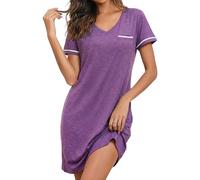 Demegimi Camisón de Mujer Algodón Camisones Mujer Verano Camison Mujer Dormir Cuello en V Pijama de Manga Corta