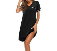 Demegimi Camisón de Mujer de Algodón para Verano Pijama de Manga Corta con Cuello en V Ropa de Dormir Cómoda y Transpirable para Mujeres