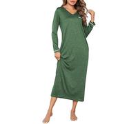 Demegimi Camison Mujer Algodon Camisones Largos Mujer Camisón de Mujer con Cuello en V Invierno Pijama de Manga Larga