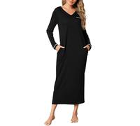 Demegimi Camison Mujer Algodon Camisones Largos Mujer Camisón de Mujer con Cuello en V Invierno Pijama de Manga Larga