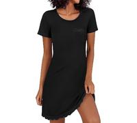 Demegimi Camisones Mujer Algodón Camisón Sexy Mujer de Encaje Verano Largos Pijama de Mujer de Manga Corta Ligero y Suave para Casa