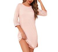Demegimi Camisones Mujer de Algodón Camisónes Rayas y Manga Tres Cuartos Vestido Elegante Casual para Otoño Invierno Primavera Verano