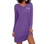 Demegimi Camisones Mujer Invierno Manga Larga Ropa de Dormir de Algodón Camisones de Mujer Cuello en V