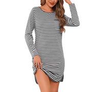 Demegimi Camisones para Mujer Pijama de Mujer de Manga Larga Camisones Mujer Cuello Redondo Ropa de Dormir de Invierno a Rayas