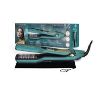 Demeliss Alisador a Vapor Profesional Titanium Blue - Placas de Alisado de Titanio - Depósito XL 40ml - Temperatura Ajustable - Peine Removible - Todo Tipo de Cabello, Brillo - Vapor Homogéneo