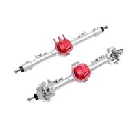 Demeras Conjunto de Eje Trasero Delantero RC, Aleación de Aluminio Plateado y Rojo Ajuste Preciso Juego de Engranajes Reforzados con Rodamientos de Alta Carga Eje Trasero Delantero de Coche RC