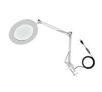 Demeras Luz de Reparación LED, Lupa Ajustable de Brillo Multifuncional de Vidrio de Acero Inoxidable con Brazo Flexible Liviano 10X para Biblioteca (Blanco)