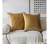 Demetex Juego de 2 fundas de cojín grandes de terciopelo de 65 x 65 cm, cuadradas, doradas, para sofá, cama, suelo, sala de estar, 65 x 65 cm, color dorado