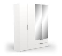 Demeyere 391371 Vestidor con Espejos y Armario Moderno 4 Puertas 5 estantes 2 cajones, Color Blanco Mate, 157,3 x 51,1 x 203 cm, Madera de ingeniería, Gris
