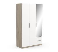Demeyere 391383 Vestidor con Espejo y Armario Moderno 3 Puertas 2 cajones 4 nichos, Color Roble Kronberg y Blanco Mate, 119,4 x 51,1 x 203 cm, Madera de ingeniería, Gris