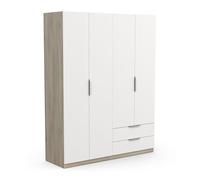 Demeyere 391384 Vestidor con Armario Moderno 4 Puertas 5 estantes 2 cajones, Color Roble Kronberg y Blanco Mate, 157,3 x 51,1 x 203 cm, Madera de ingeniería, Gris