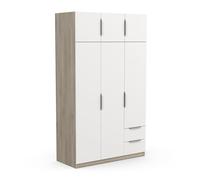 Demeyere 391386 Vestidor con Armario Moderno 6 Puertas 5 estantes 2 cajones, Color Roble Kronberg y Blanco Mate, 119,4 x 51,1 x 203 cm, Madera de ingeniería, Gris