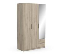Demeyere 391391 Vestidor con Espejo y Armario Moderno 3 Puertas 2 cajones 4 nichos, Color Roble Kronberg, 119,4 x 51,1 x 203 cm, Madera de ingeniería, Gris