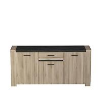 Demeyere Aparador bajo Industrial 3 Puertas 1 cajón 2 nichos Elegante, Color Roble Claro y Gris Oscuro Martillado, 1 856 x 433 x 889, 185,6 x 43,3 x 88,9 cm