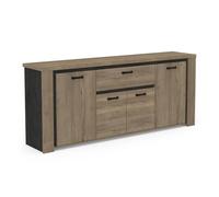 Demeyere - Aparador Estilo “bahut” con numerosos Espacios de Almacenamiento de Madera - Estilo Industrial - Color Roble Halifax Mate con Acabados de Metal Negro - 219 x 91 x 45 cm
