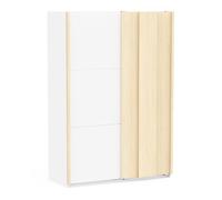 Demeyere Armario Moderno para Dormitorio, Grande, Blanco y Roble, Madera de Ingeniería, Almacenamiento de Ropa, 64 x 140,1 x 203 cm, Puertas Correderas, Montaje en Suelo, Fabricado en Francia