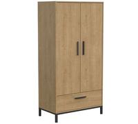 Demeyere Armoire Artisanat Chambre Mariage Couleur Chêne Hamilton et Noir Mat Style Industriel 180 x 50 x 91 cm