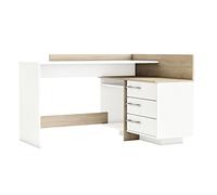 Demeyere Bureau d’Angle Droit ou Gauche Thales Avec Rangement, 3 Tiroirs, Chêne Brossé, Robuste et Fonctionnel, L 128,5 x P 105,7 x H 83,2 cm