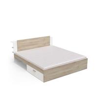 Demeyere Cama de 180 x 200 con Almacenamiento de 2 cajones de 2 nichos, Estilo escandinavo, Color Blanco Mate & Roble Kronberg, 185 x 88 x 223 cm
