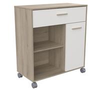 Demeyere Desserte à Roulettes Blanche, Chariot 1 Porte 1 tiroir Avec Rangement, Idéal Micro-onde, Coloris Chêne et Blanc, 81 x 40 x 89 cm