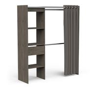 Demeyere Dressing Penderie Extensible Chicago Avec Rideau - 4 Niches et 1 Tiroir - Portant a Vêtement en Chêne Vulcano - Fabriqué en France