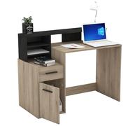 Demeyere - Escritorio pequeño con Almacenamiento de Madera de Roble con 1 Puerta y 1 cajón - Óptimo para Estudiantes - Estilo Industrial - Color Kronberg y Negro Pizarra - Melamina - 127 x 94 x 60 cm