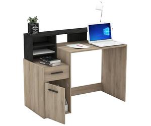 Demeyere - Escritorio pequeño con Almacenamiento de Madera de Roble con 1 Puerta y 1 cajón - Óptimo para Estudiantes - Estilo Industrial - Color Kronberg y Negro Pizarra - Melamina - 127 x 94 x 60 cm