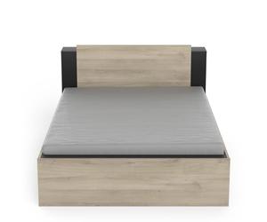 Demeyere Lit 140 x 190/200 Avec Rangement Industriel 2 Tiroirs 2 Niches, Coloris Noir Mat & Chêne Clair, 144,7 x 227 x 87,7 cm