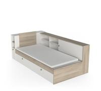 Demeyere Lit 90x190/200 Simple Avec Rangement 2 Porte 6 Niches 2 tiroirs, Blanc Mat & Chêne Clair 119,2 x 229,4 x 87,7 cm