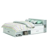 Demeyere Lit Avec Rangement 140x190 Style Contemporain 3 Tiroirs, Coloris Blanc Mat, 150,1 x 217,1 x 74,3 cm
