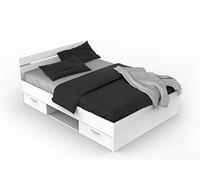 Demeyere Lit Double Pour Adulte Michigan 140 X 200 cm 2 Tiroirs / 1 Niche, Coloris Blanc, Fabriqué en France, Modulable & Fonctionnel