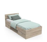 Demeyere Lit Simple pour Adulte Michigan 90 X 200 cm 2 Tiroirs / 1 Niche, Style Industriel, Fabriqué en France, Modulable & Fonctionnel, 945x2 043x742 mm
