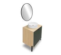Demeyere - Mueble Lavabo con Espejo Luminoso, Cuarto de baño, Lavabo de cerámica y 2 Puertas y 1 Estante de Madera, Color Verde Mineral y Roble Vincenza - 69,2 x 78,2 x 49,8 cm
