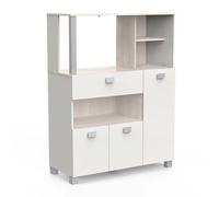 Demeyere - Pequeño mueble de almacenamiento para cocina, resistente al agua, óptimo para microondas, de madera - Color blanco mate y roble Kronberg con acabados en gris lacado - 100 x 133 x 42 cm