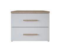 Demeyere Selena-Mesita de Noche escandinava con 2 cajones, Color Perla, Roble Cepillado/Blanco Perlado, 50 x 42 x 40 cm