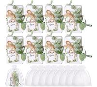 Demissle 60 juegos de mini jabones de eucalipto, recuerdos de baby shower y boda para invitados, jabones de manos pequeños a granel con etiquetas de agradecimiento, bolsa de organza, mini vegetación