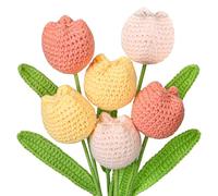 DEMIUKO 6 Pzas Tulipanes de Ganchillo Flores Artificiales Tulipanes Ramo de Tulipán Crochet Tejido Suave Flores de Punto Ganchillo Regalo para Mujeres Amigos Familia Hogar Florero Oficina Decoración