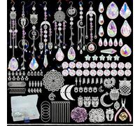 DEMIUKO Atrapasoles Cristal 410 Piezas DIY Kits Atrapasoles Adornos Carillón de Viento Colgantes Cristal Bola Prisma Colgando Arcoiris-Creador Cadenas SunCatcher para Casa, Jardin, Officina (Búho)