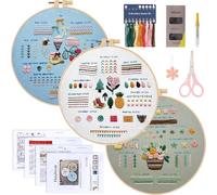 DEMIUKO Kit de bordado de 3 juegos para principiantes y adultos, kit de punto de cruz, bordado a mano con patrones estampados, agujas de hilo de algodón e instrucciones (idioma español no garantizado)