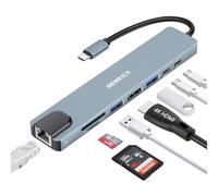 DEMKICO 8 en 1 Hub USB C Adaptador con Ethernet, 4K HDMI, Lector de Tarjetas SD/TF, 2 Puertos USB, Puerto de Datos USB C, Carga de energía 100W Compatible con MacBook Pro/Macbook Air/XPS y más