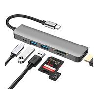 DEMKICO Hub USB Tipo C, 6 en 1 Adaptador multipuerto con HDMI 4K, Lector de Tarjetas SD/TF, USB 3.0 y USB 2.0, Puerto PD de 100 W, Compatible con MacBook Pro/MacBook Air/DELL XPS y Plus