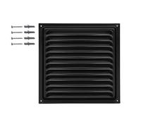 DEMLOU Rejilla de ventilación cuadrada de Aluminio 20 x 20 cm con malla protectora - Aluminio tratado a 200 °C y termolacado RAL 9005 Negro - Ventilación interior y exterior duradera.