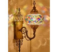DEMMEX Aplique de Pared Turco Marroquí de Mosaico, Globo de Vidrio Hecho a Mano, Base de Latón, Cable de 1,5 m, Iluminación Decorativa para Salón y Dormitorio, Alfombra Turca